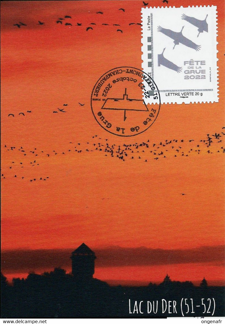 Fête De La Grue - Lac Du Der  22/23 Octobre 2022  (timbre Lettre Verte ) - Oblitérations & Flammes