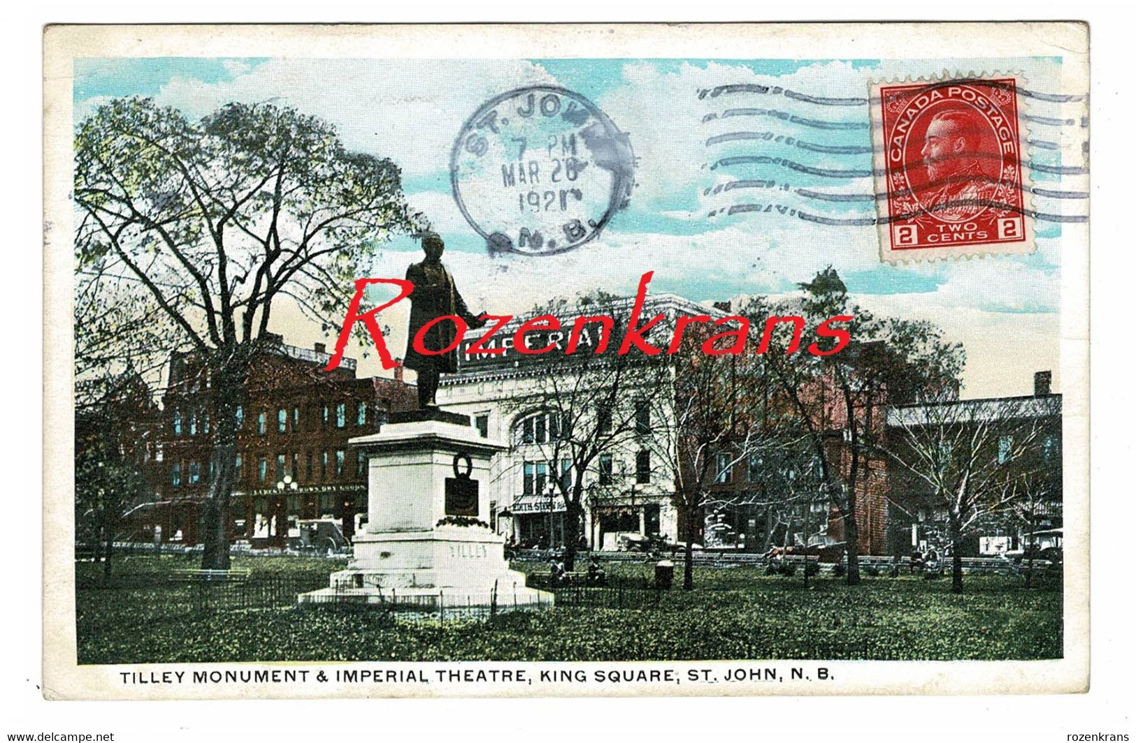 Canada New Brunswick NB St. Saint John Tilley Monument & Imperial Theatre King Square CPA Old Postcard - St. John