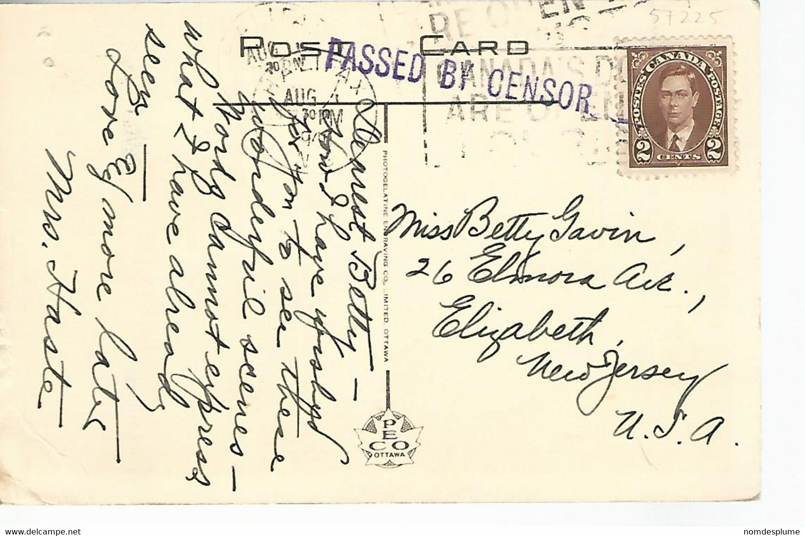 57225) Canada Peggy's Cove Near Halifax NS Censor Postmark Cancel 1940 - Halifax