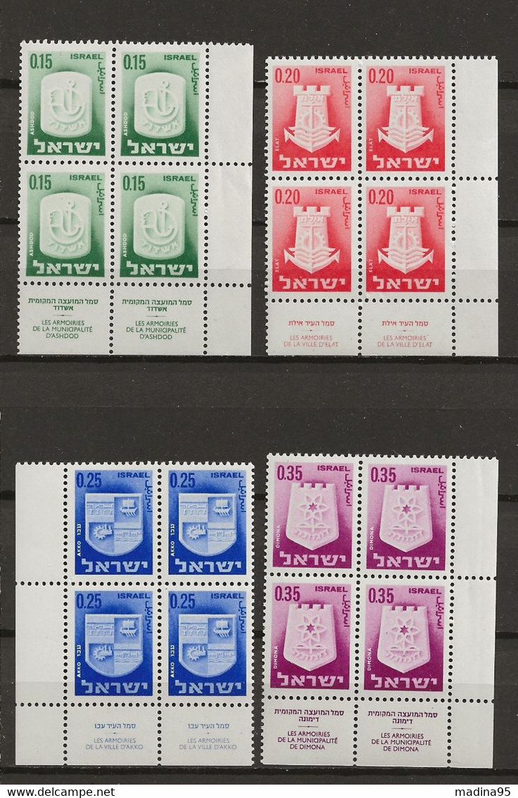 ISRAEL: **, N° YT 278, 279, 280 Et 281 X 4, En Blocs Cdf, TB - Used Stamps (with Tabs)