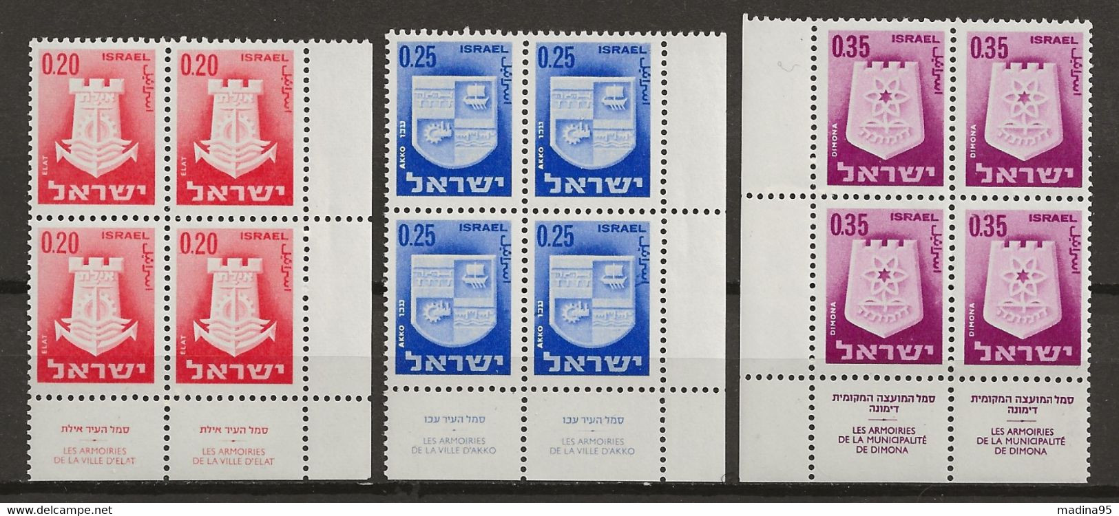 ISRAEL: **, N° YT 279, 280 Et 281 X 4, En Blocs Cdf, TB - Usati (con Tab)