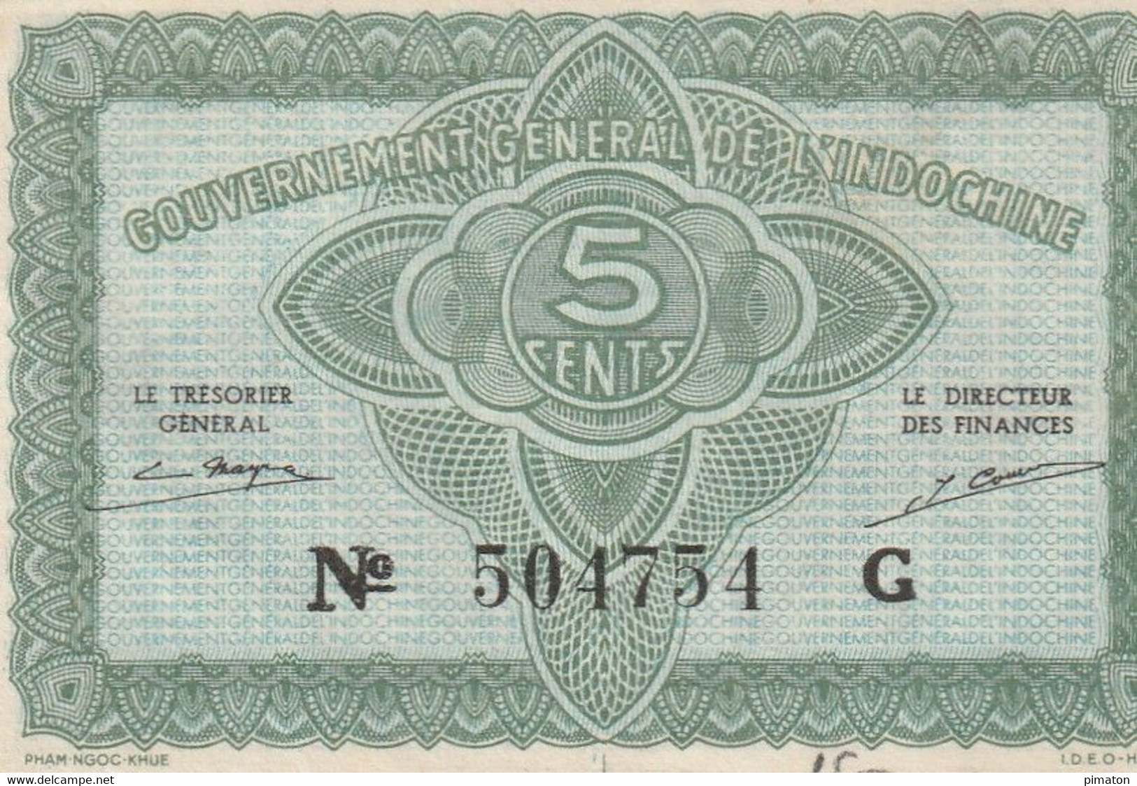 GOUVERNEMENT GENERALE DE L'INDOCHINE - 5 CENTS - Indochina