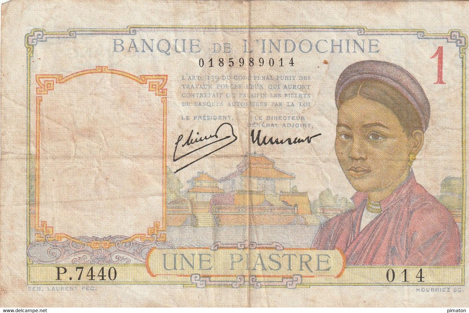 BANQUE DE L'INDOCHINE - UNE PIASTRE ( De 1945 à 1951 ) - Indocina