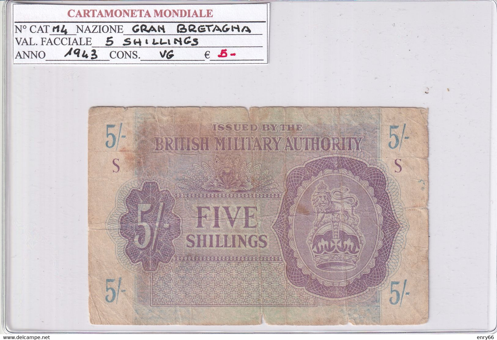 GRAN BRETAGNA 1943 5 SCHILLINGS M4 - 5 Shillings