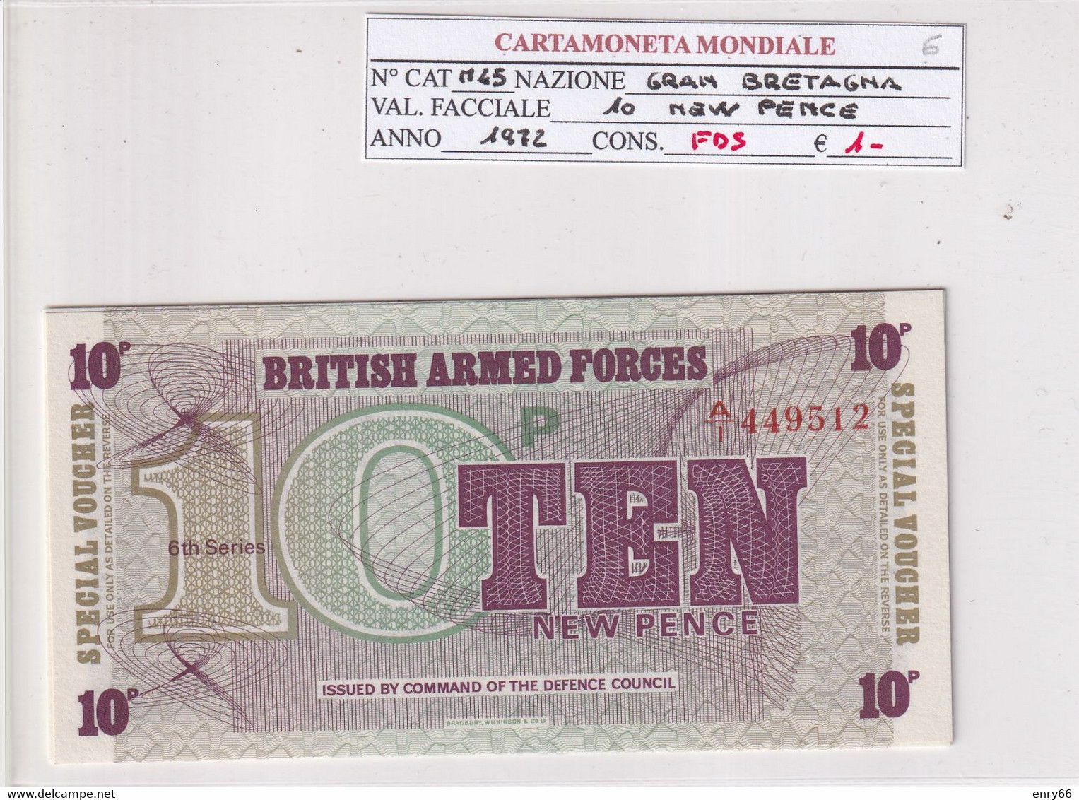 GRAN BRETAGNA 1972 10 NEW PENCE M45 - British Armed Forces & Special Vouchers