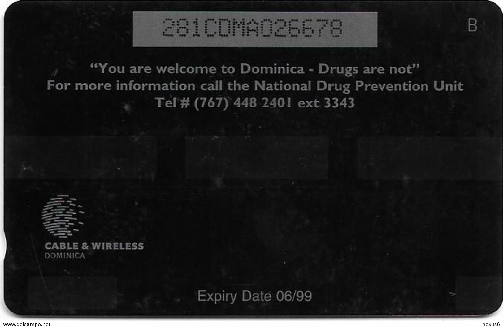 Dominica - C&W (GPT) - Be Alert! Drugs Hurt! - 281CDMA - 1999, 35.000ex, Used - Dominique