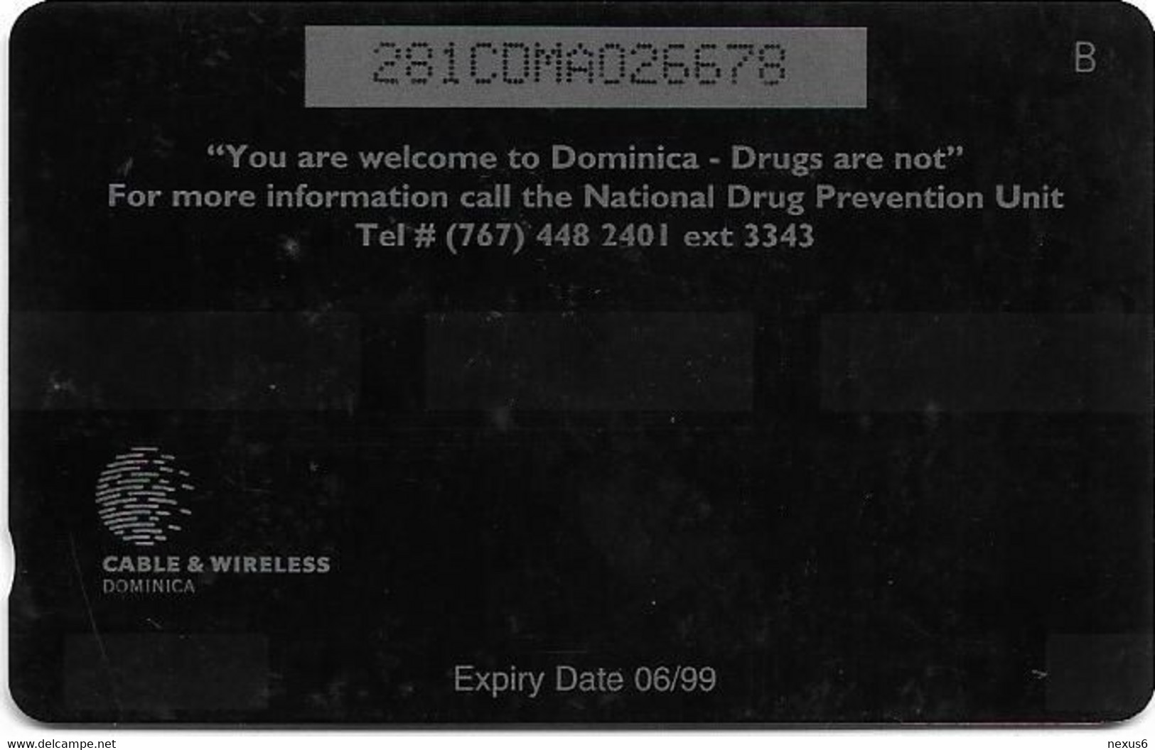 Dominica - C&W (GPT) - Be Alert! Drugs Hurt! - 281CDMA - 1999, 35.000ex, Used - Dominica