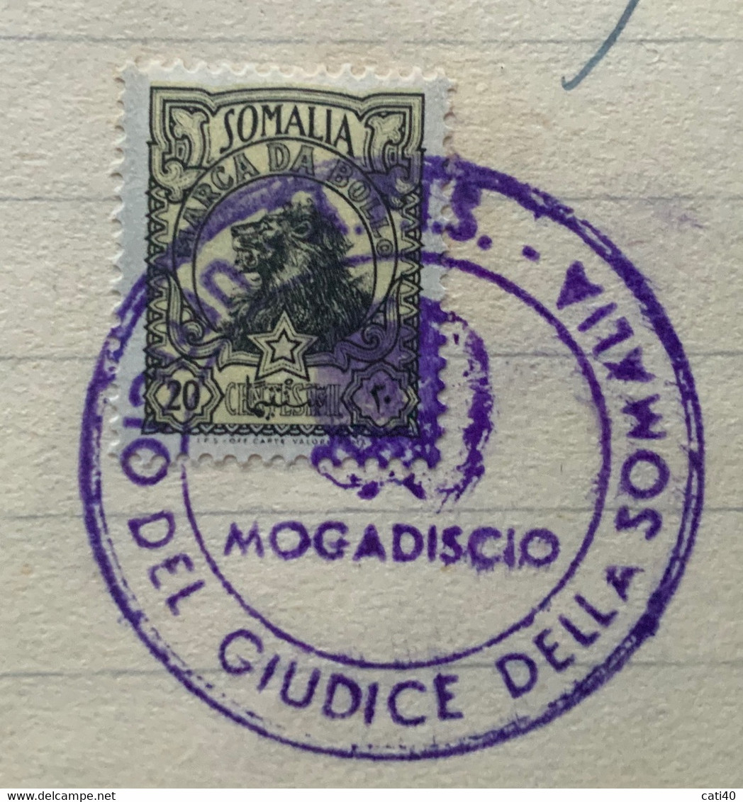 REVENUE - MOGADISCIO CARTA BOLLATA 1,20 SOMALO + MARCA DA BOLLO 20 - 2 FOGLI CARTA BOLLATA FILIGR. REP.ITALIANA 1950 - Steuermarken