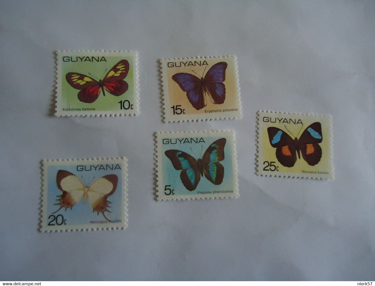 GUYANA  MNH STAMPS  5  BUTTERFLIES - Guyane (1966-...)