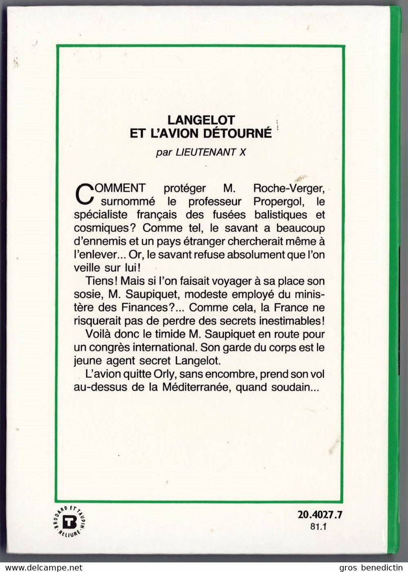 Hachette - Bibliothèque Verte - Lieutenant X - "Langelot Et L'avion Détourné" - 1981 - #Ben&Lange - Biblioteca Verde