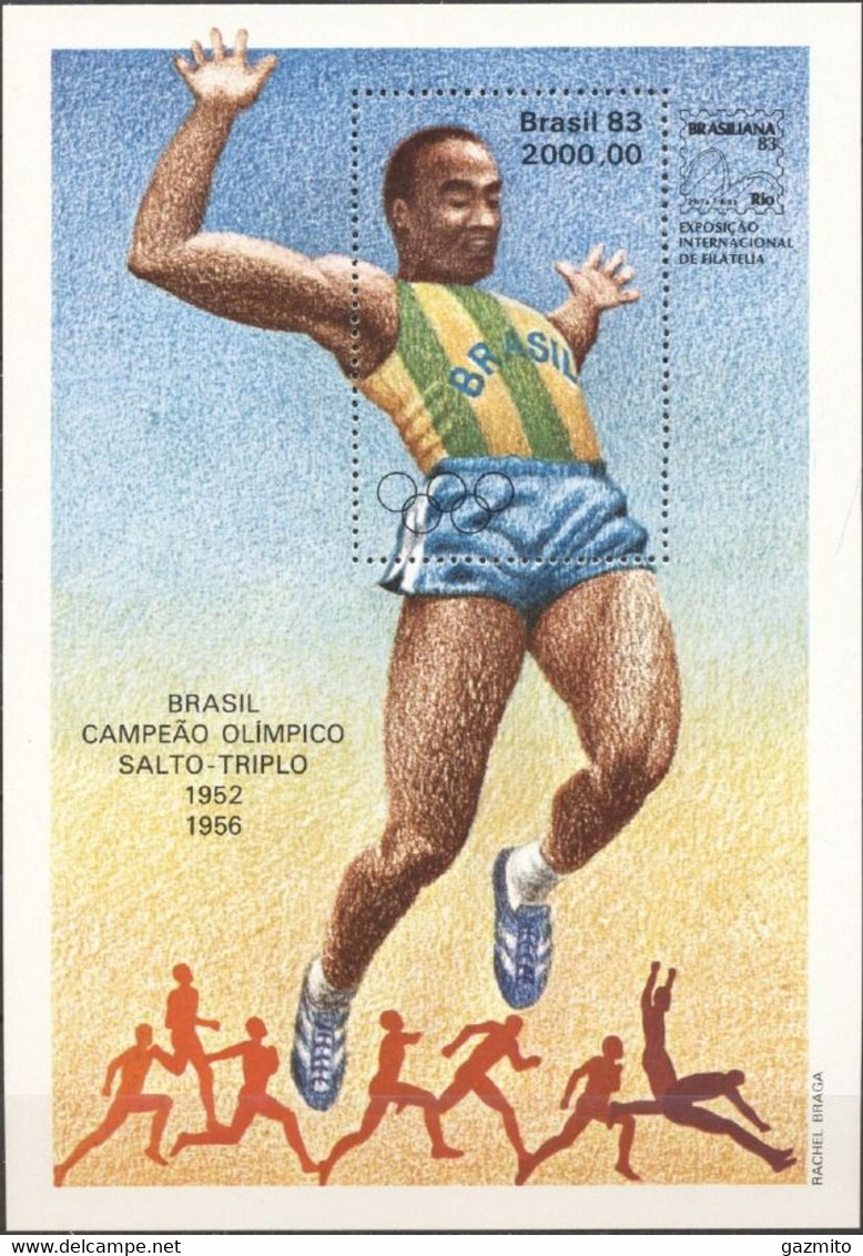 Brasil 1982, Philaexpo Brasiliana83, Brasil, Gold Olympic Medal In Jumping, Block - Summer 1952: Helsinki