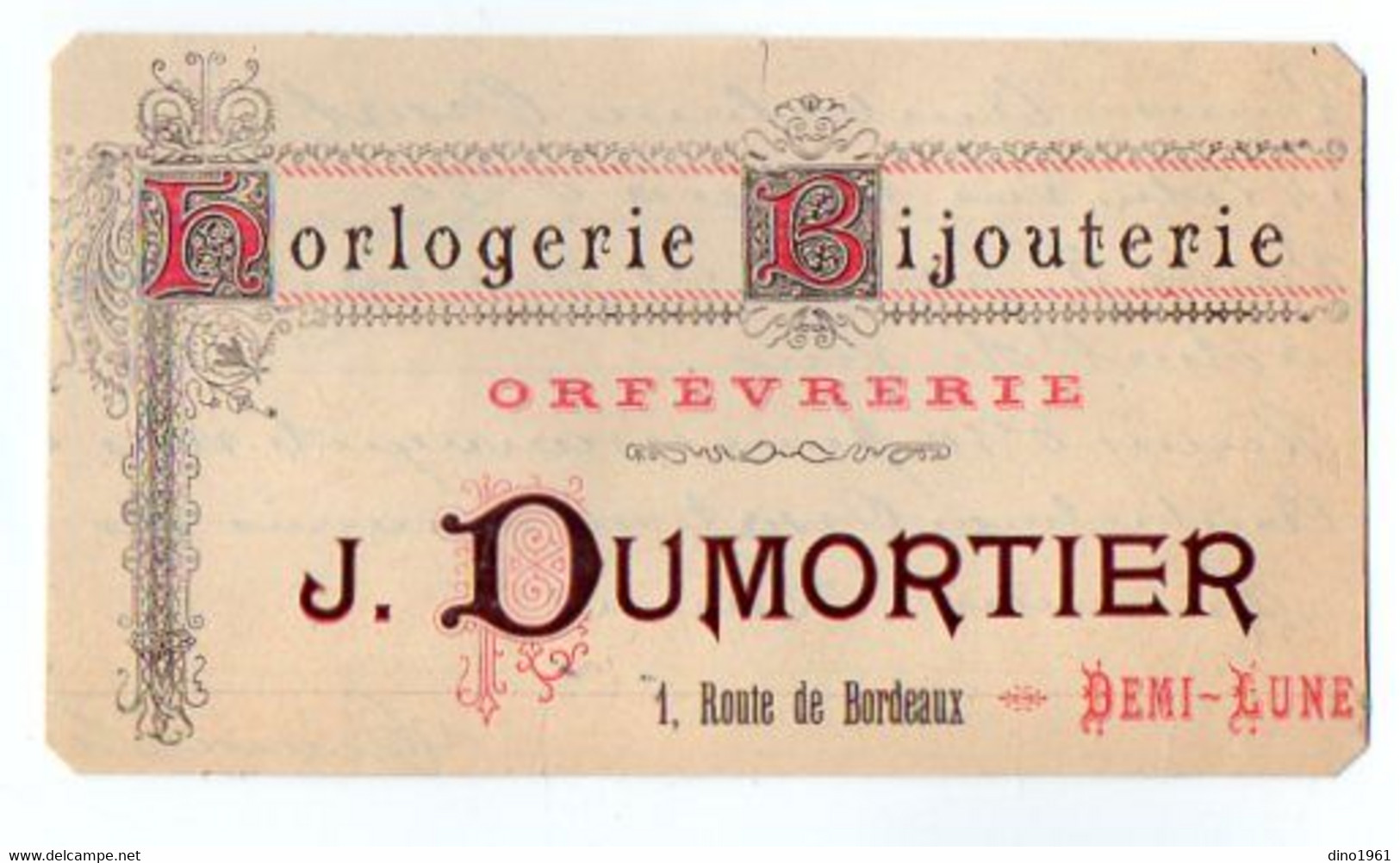 VP20.991 - Carte De Visite & Reçu Pour L'Ambulance - Mr J. DUMORTIER Horlogerie,Bijouterie,Orfèvrerie à LA DEMI - LUNE - Cartes De Visite