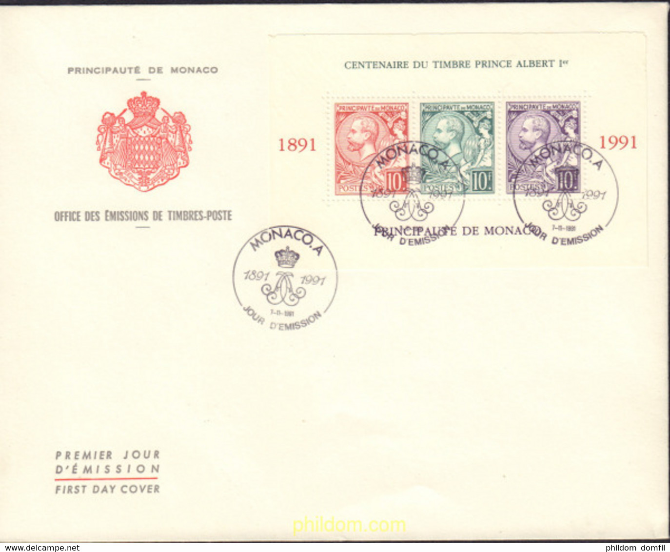 408927 MNH MONACO 1991 CENTENARIO DE LA EMISION DEL SELLO DEL PRINCIPE ALBERTO I - Other & Unclassified