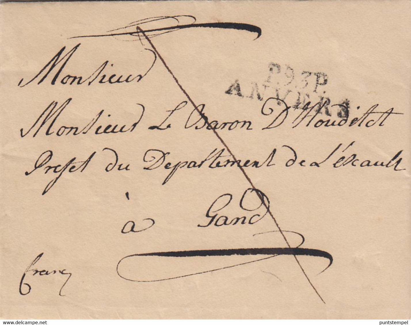 EO Brief 9 Juli 1812 Met Stempel P93P ANVERS Van Antwerpen Naar Gent - 1794-1814 (Période Française)