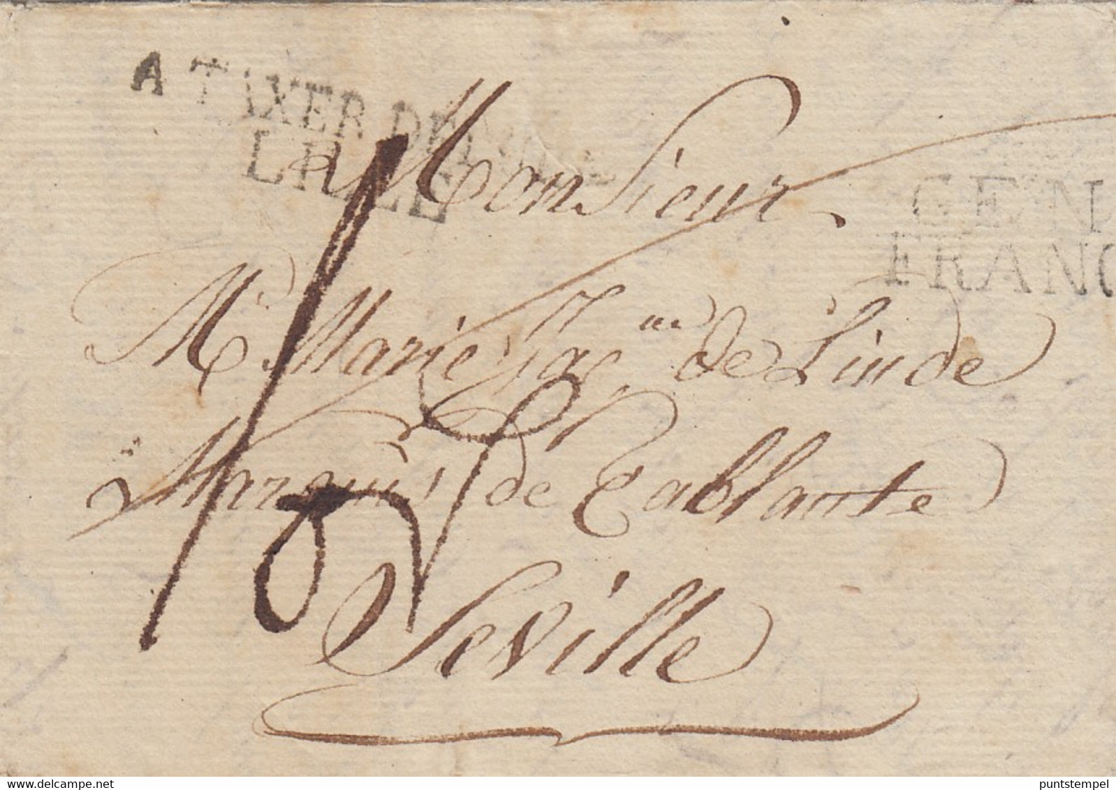 LETTRE 22 Mrt 1817Gent Naar Sevilla (E) Marques A TAXER DEPUIS LILLE Et GAND FRANCO - 1815-1830 (Hollandse Tijd)