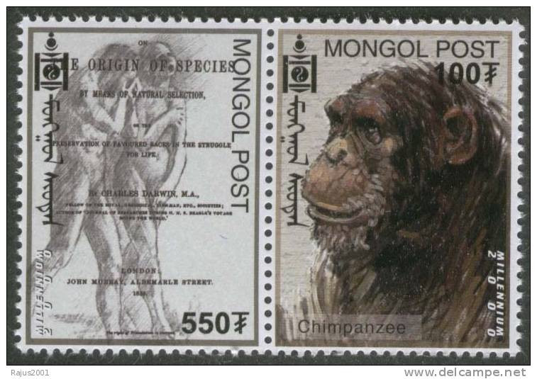 WITHDRAWN ISSUE The ORIGIN Of SPECIES By Charles Darwin, Theory Of Evolution, Chimpanzee, Primitive, Animal Mongolia MNH - Chimpancés