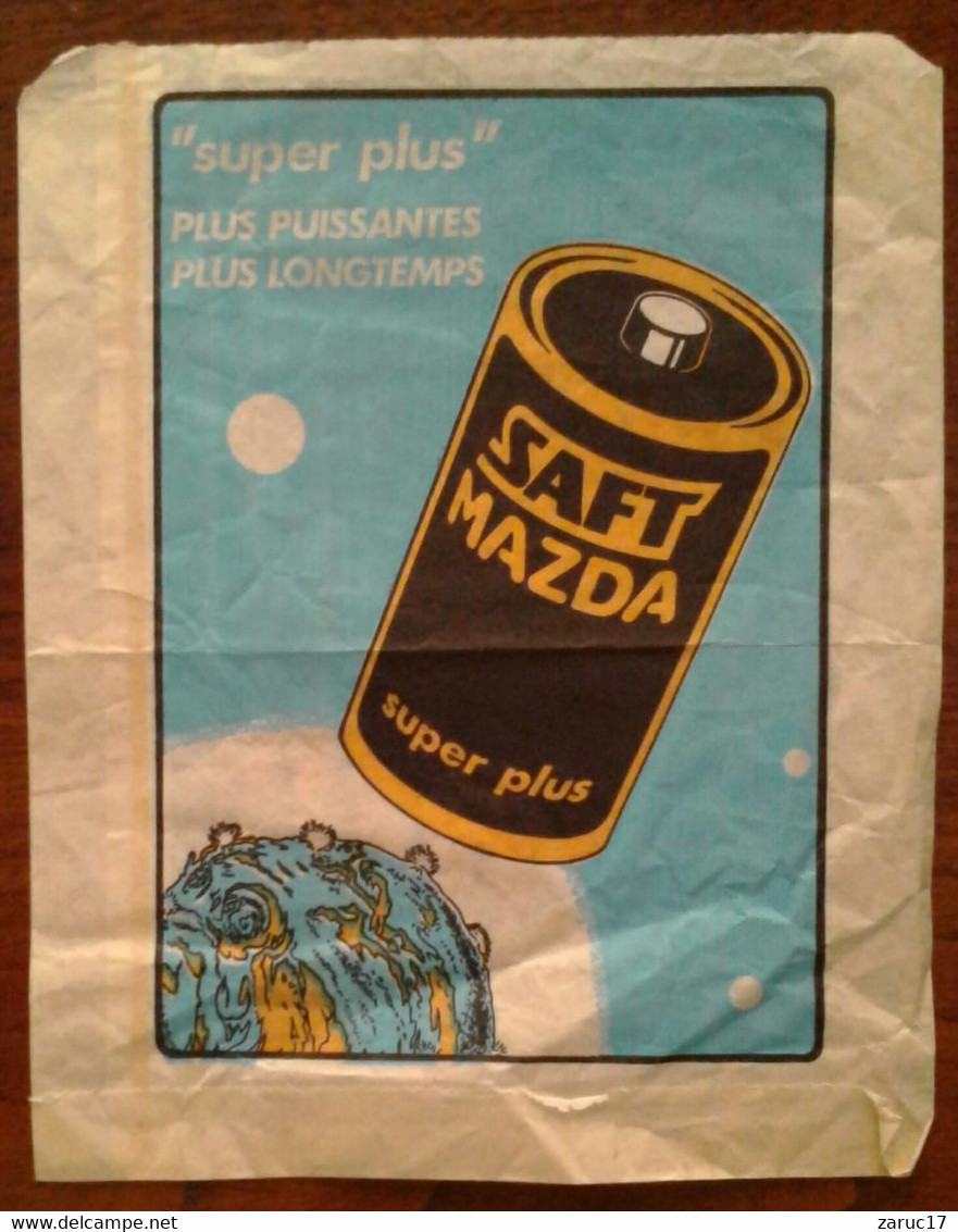 UN SACHET PAPIER EMBALLAGE Publicité PILE SAFT MAZDA  ALCALINE ENERGIE SURPUISSANTE  Années 70/80 - Material Y Accesorios