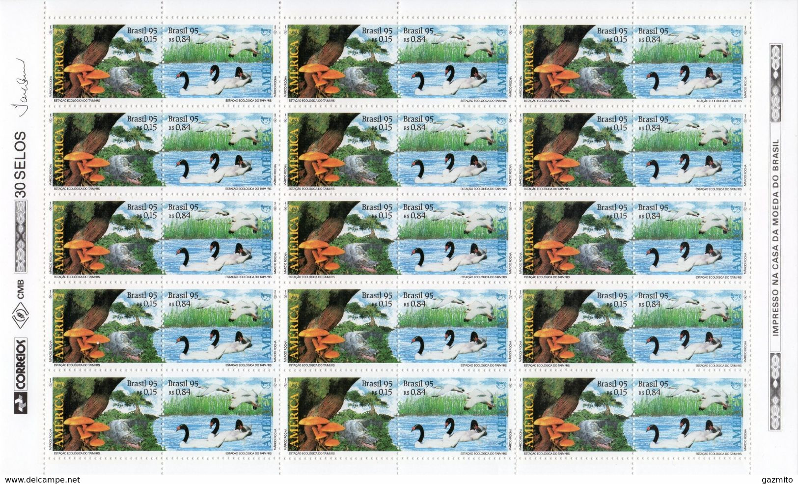 Brasil 1995, UPAEP, Mushrooms, Crocodile, Swans, Sheetlet - Swans