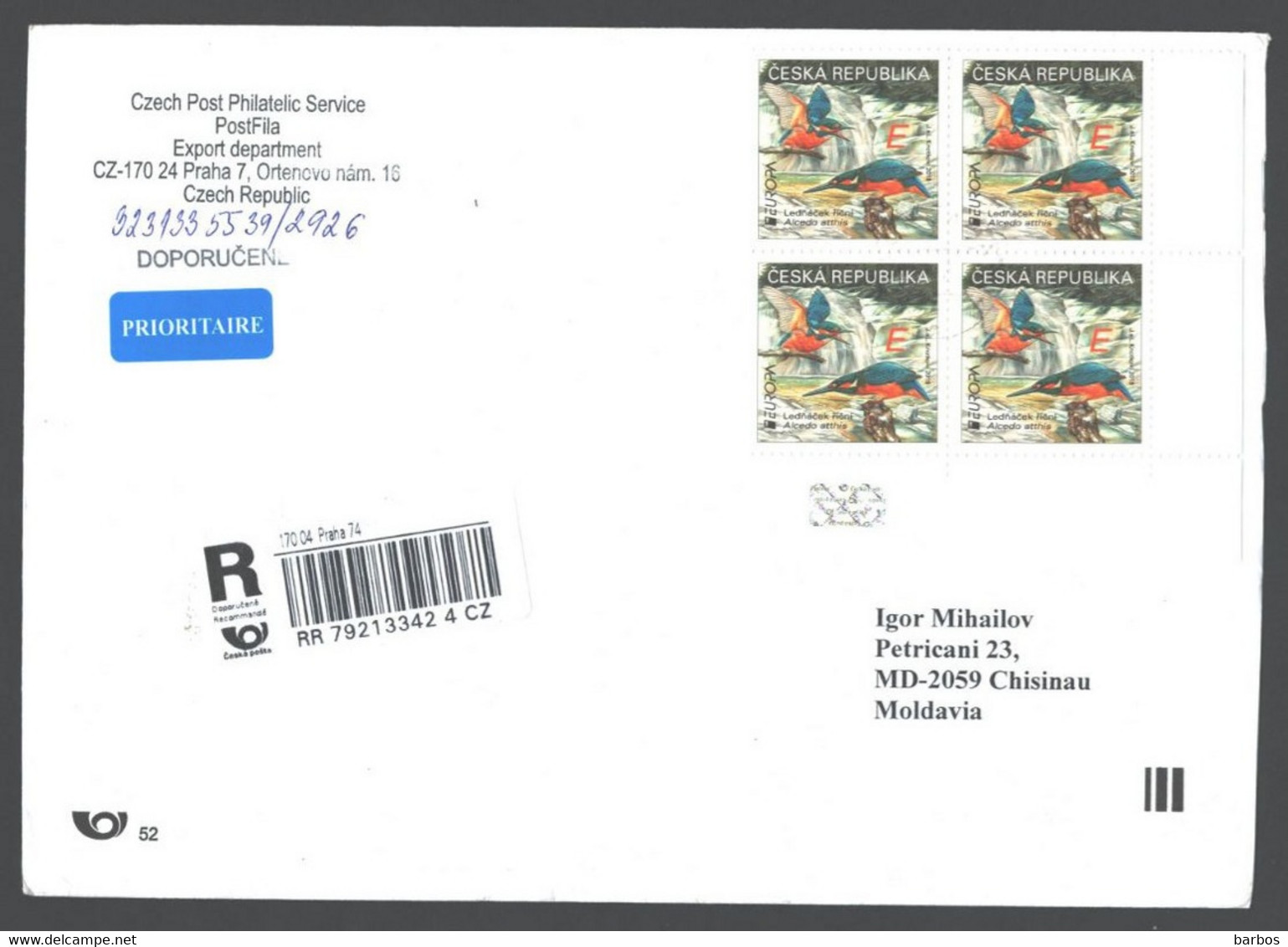 Czech Republic  To Moldova , 2019 ,  Europa , Birds ,Used Recomanded Cover - Covers & Documents