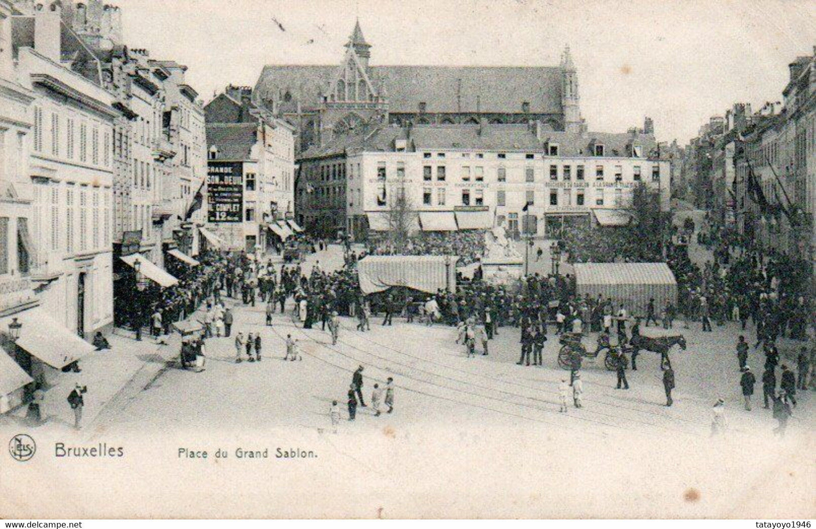 Bruxelles Place Du Grand Sablon Super Animée Voyagé En 1909 - Places, Squares