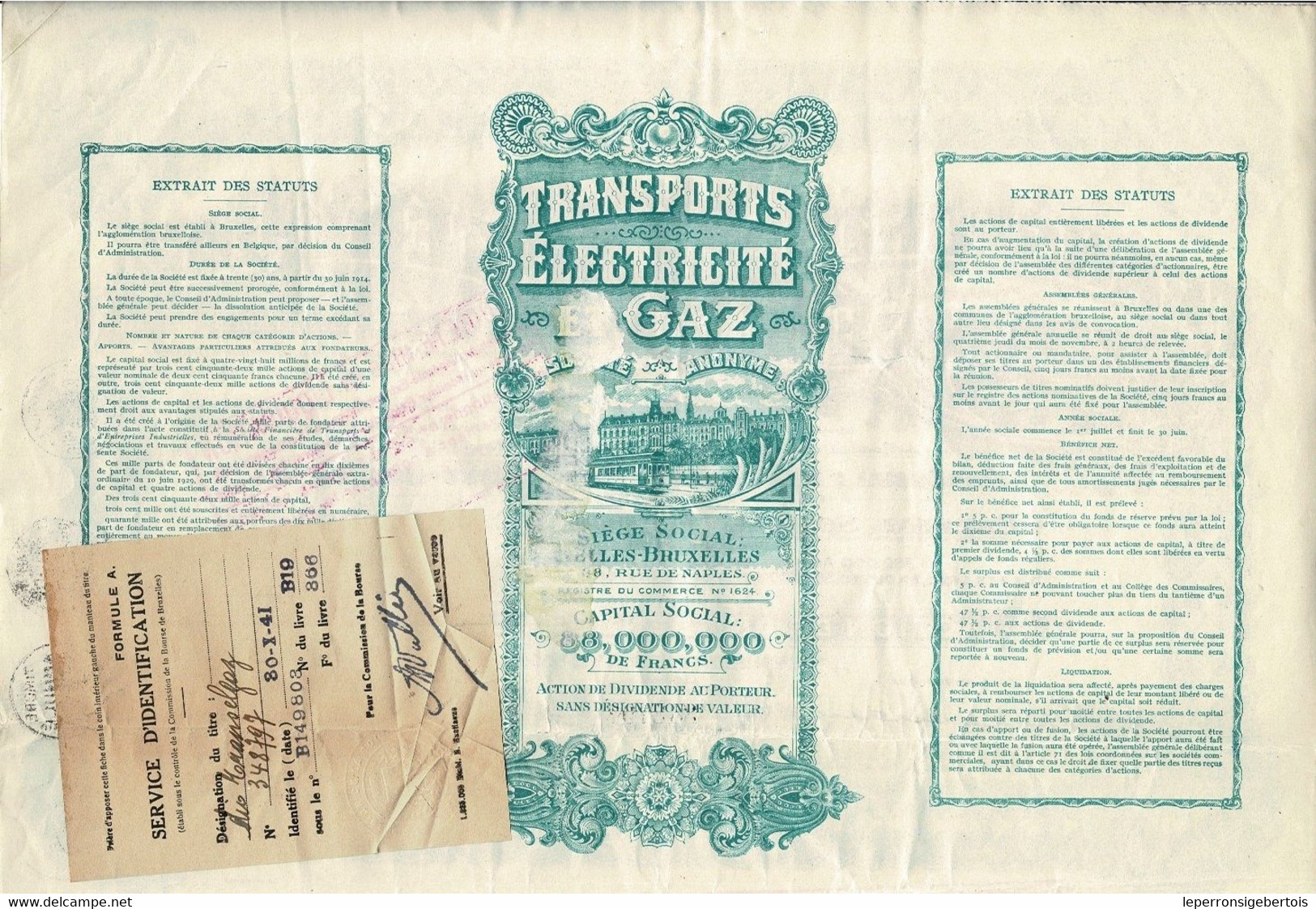 - Titre De 1929  - Transports Electricité Et Gaz - Déco - Electricité & Gaz
