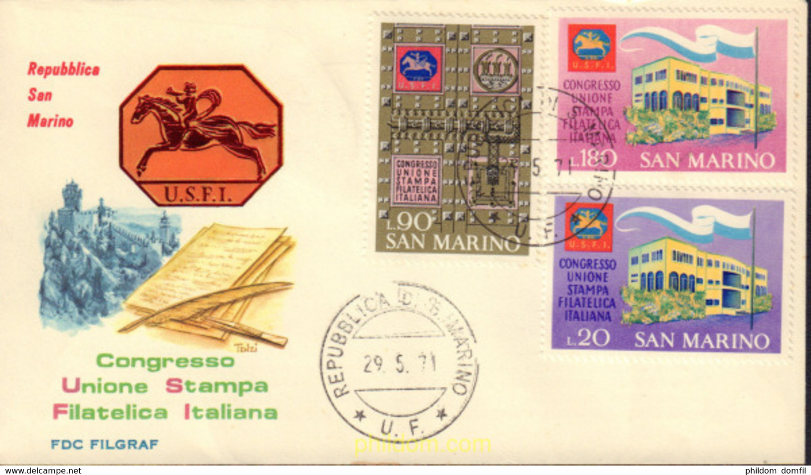 445377 MNH SAN MARINO 1971 CONGRESO DE LA UNION DE LA POSESION FILATELICA ITALIANA - Gebraucht