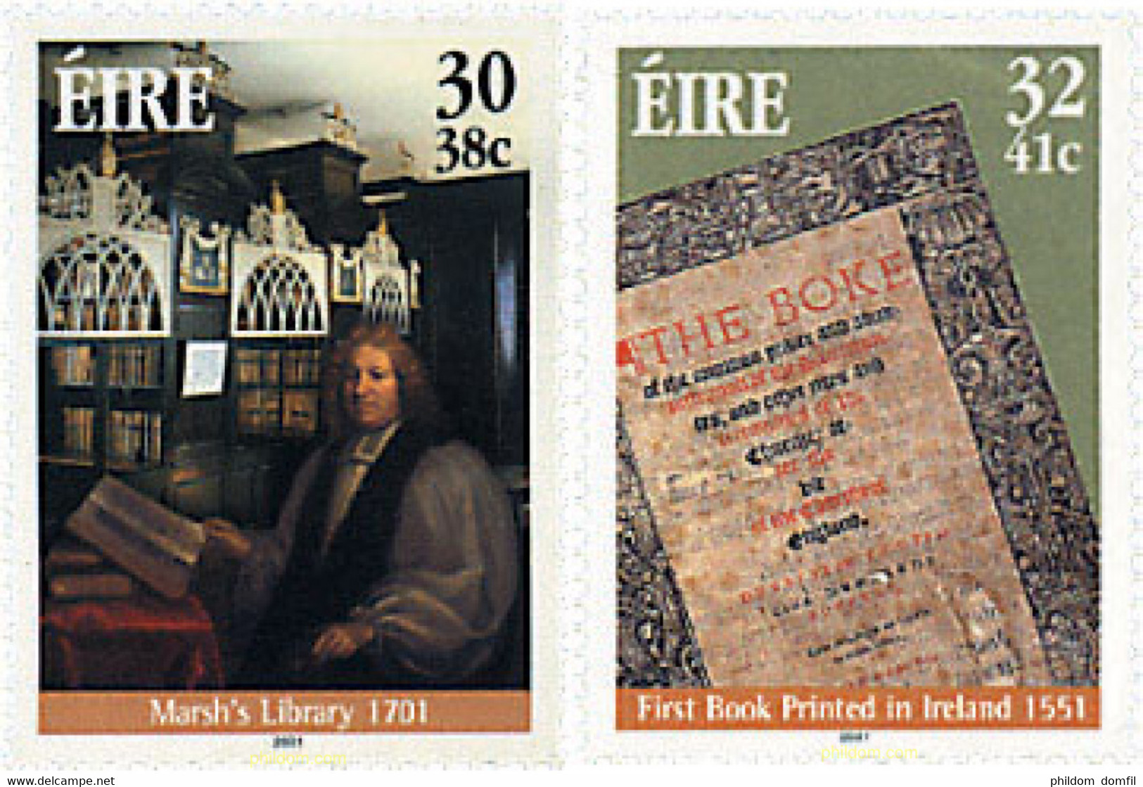 81258 MNH IRLANDA 2001 300 AÑOS DE LA BIBLIOTECA MARSH. 450 ANIVERSARIO DEL PRIMER LIBRO EN IRLANDA - Collections, Lots & Series