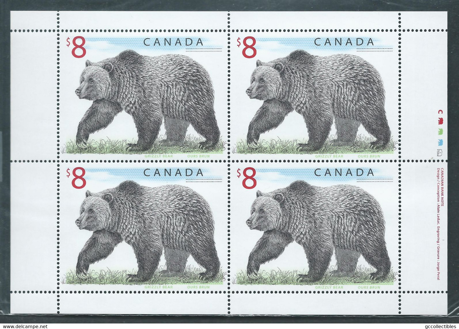 Canada # 1694 Full Pane Of 4 MNH With Inscription - Wildlife Defiitives - Grizzly Bear - Volledige & Onvolledige Vellen
