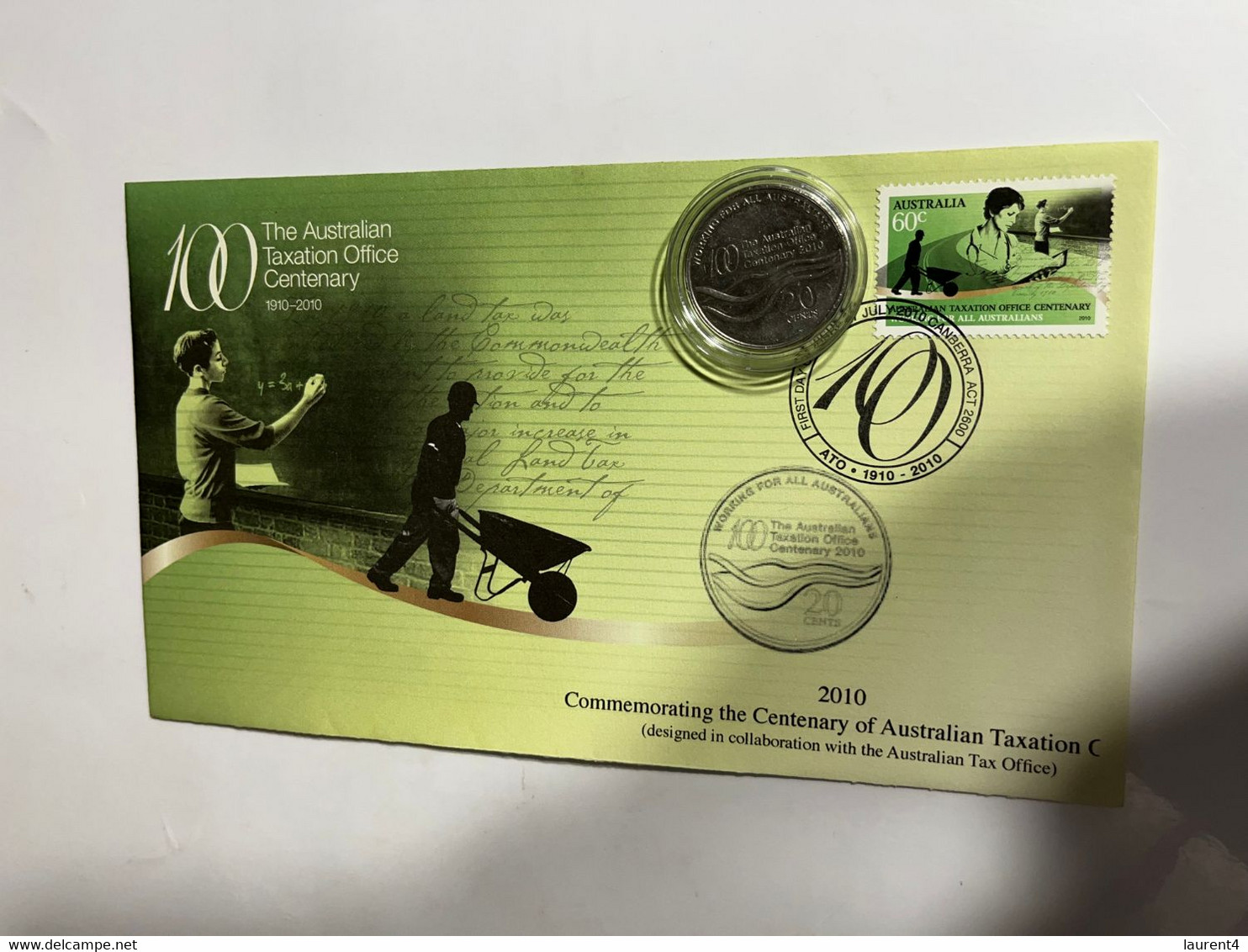 (2 M 37) Australia - $ 1.00 International Centenary Of Australian Taxation Coin On 2010 Int. Taxation FDC Cover - Dollar