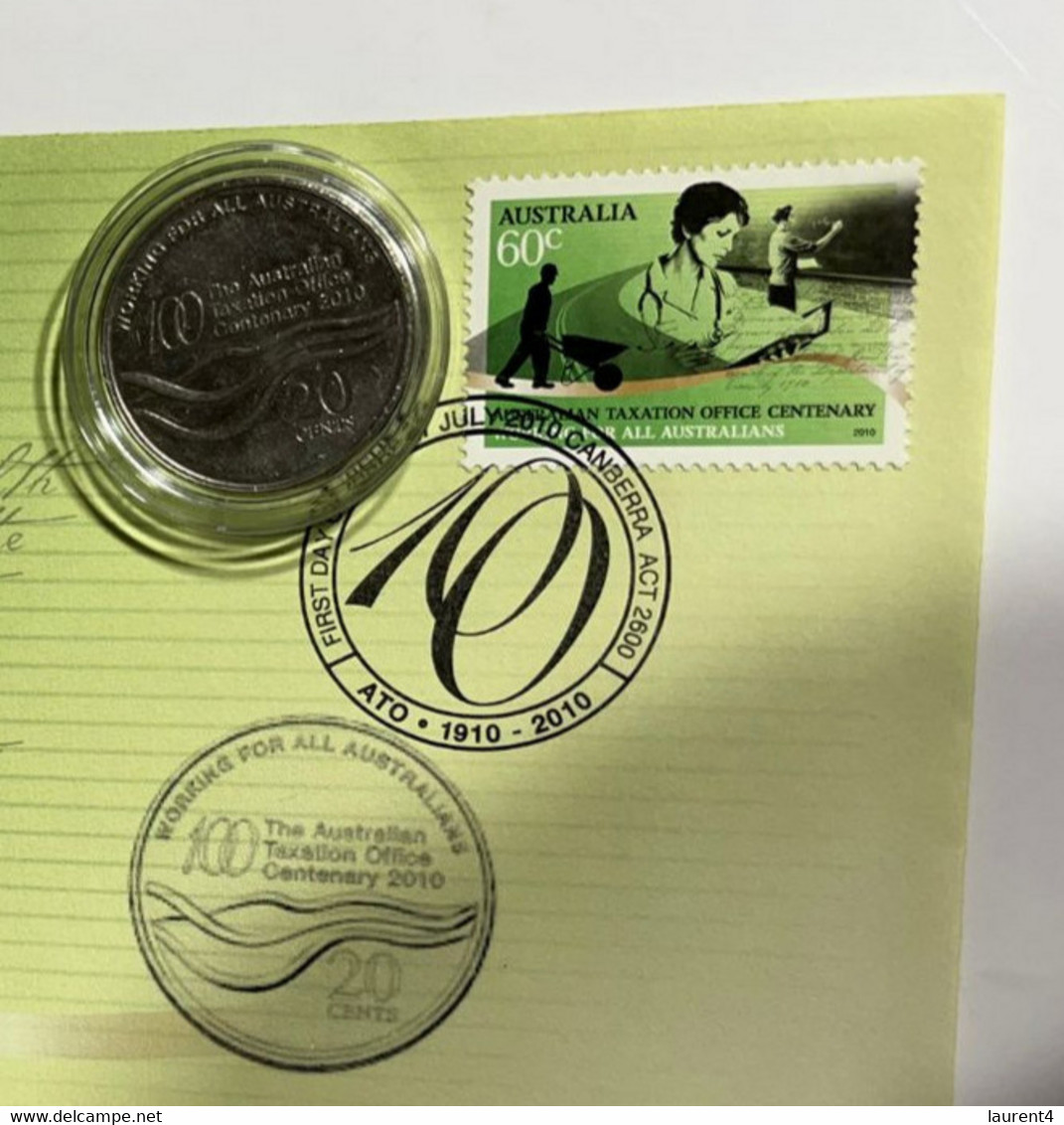 (2 M 37) Australia - $ 1.00 International Centenary Of Australian Taxation Coin On 2010 Int. Taxation FDC Cover - Dollar