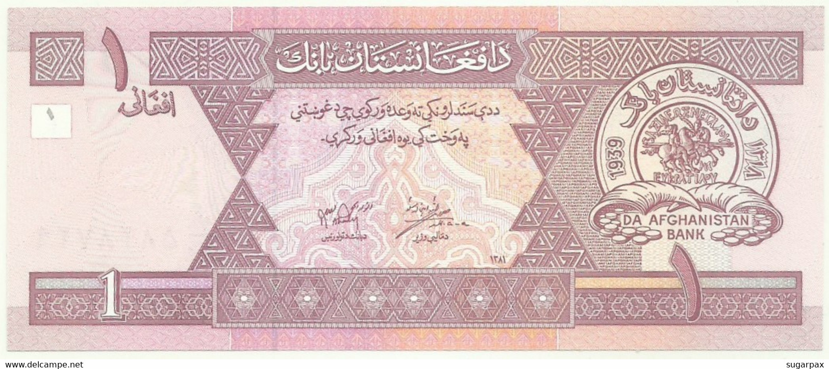 Afghanistan - 1 Afghani - SH 1381 ( 2002 ) - Pick 64 - Unc. - Série 7 - Afghanistan