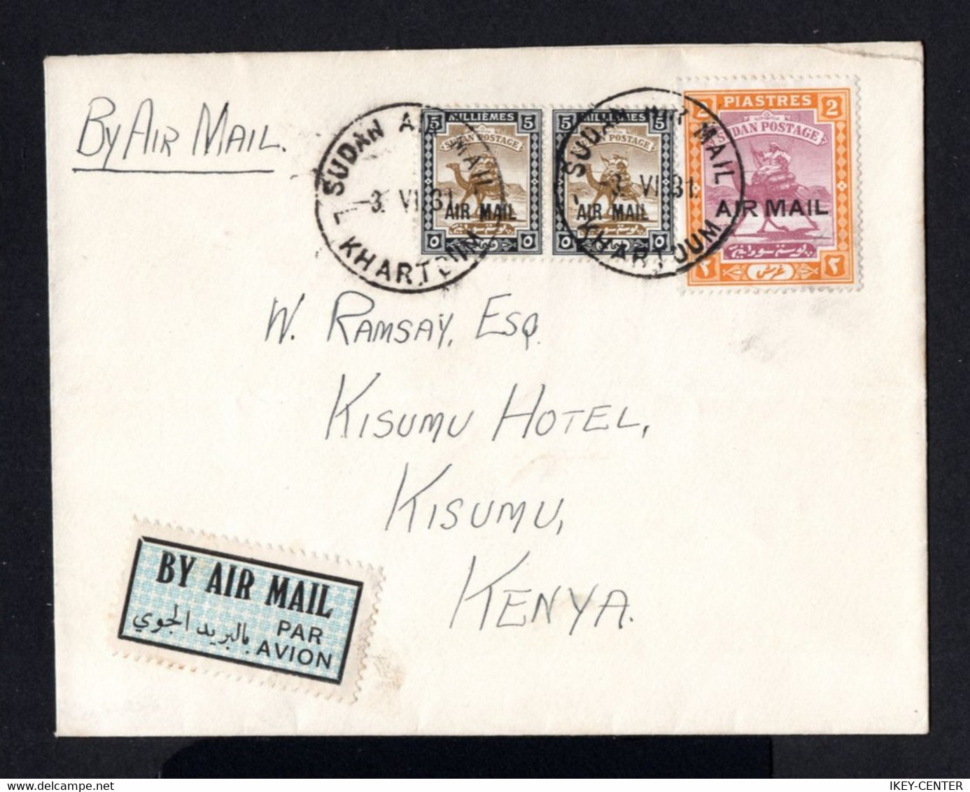 S4845-SUDAN-AIRMAIL COVER KHARTOUM To KISUMU (kenya).1931.WWII.Enveloppe AERIEN SOUDAN - Sudan Del Sud