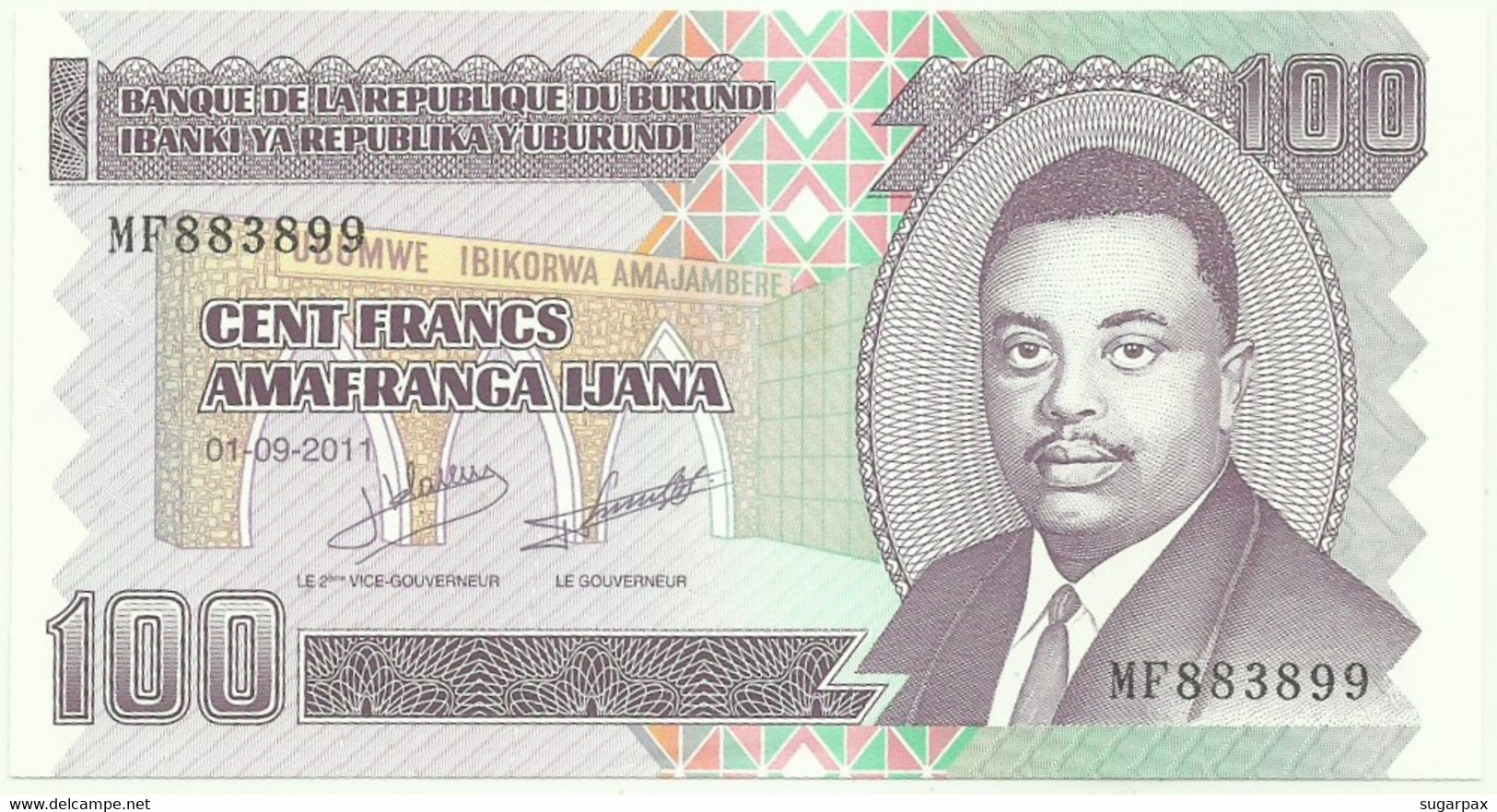 BURUNDI - 100 FRANCS - 01/09/2011 - Pick 44.b - UNC. - Série MF - Prince Rwagasore - Burundi