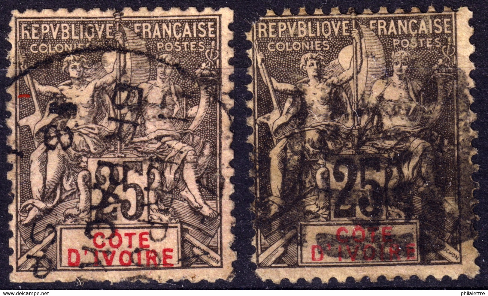 CÔTE-D'IVOIRE - 1892-99 - Yv.8 X2 Oblitérés Cachets Paquebot De LIVERPOOL (Angleterre) ° - Voir Scans - Used Stamps