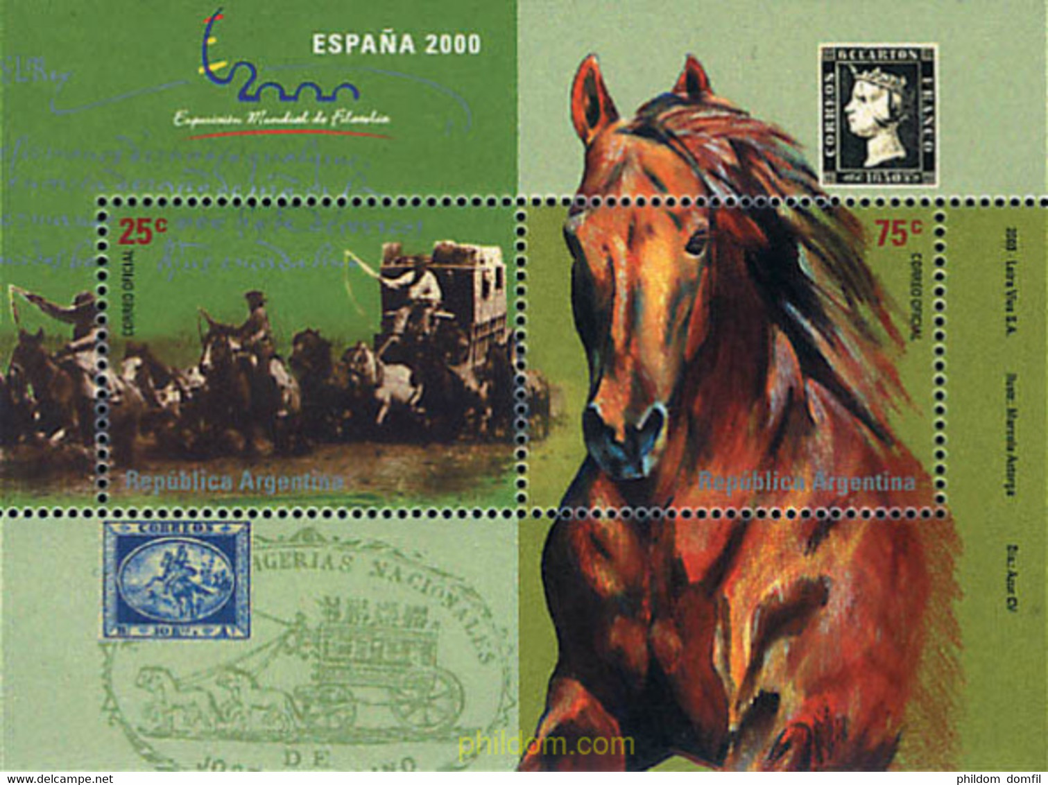 77971 MNH ARGENTINA 2000 ESPAÑA 2000. EXPOSICION FILATELICA INTERNACIONAL - Gebraucht