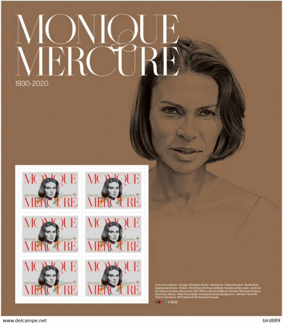 2022 Canada Cinema Artist Actress Monique Mercure Full Sheet Of 5 MNH - Neufs