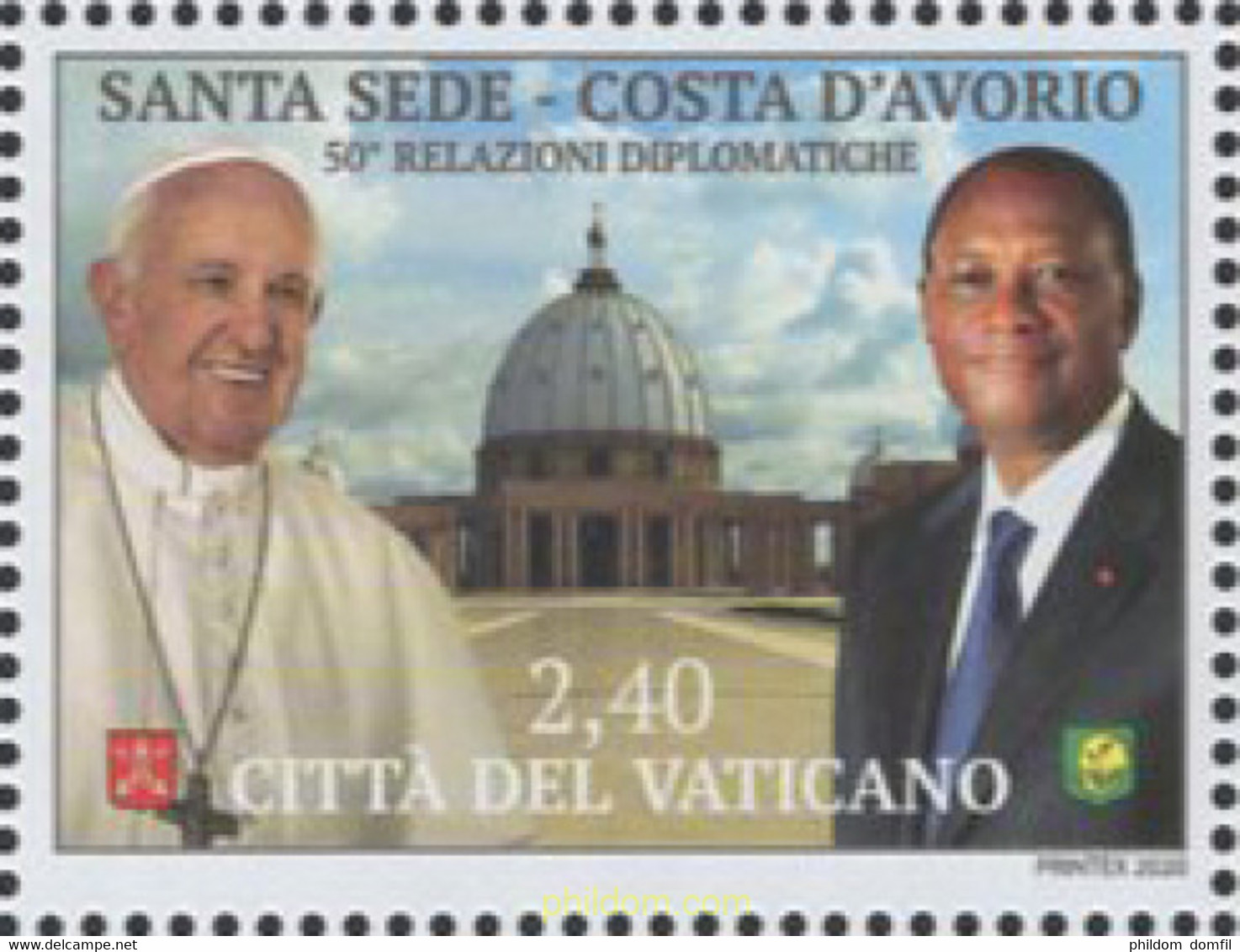 645611 MNH VATICANO 2020 50 ANIVERSARIO DE LAS RELACONES DIPLOMATICAS CON COSTA DE MARFIL - Usati