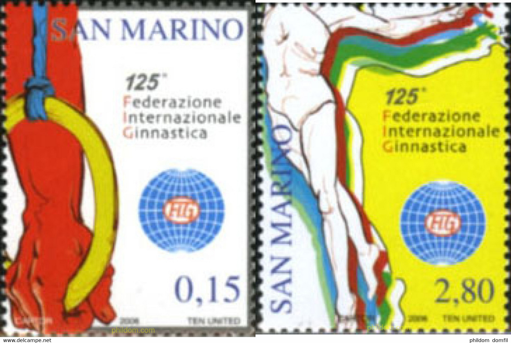 190425 MNH SAN MARINO 2006 125 ANIVERSARIO DE LA FEDERACION INTERNACIONAL DE GIMNASIA - Gebruikt