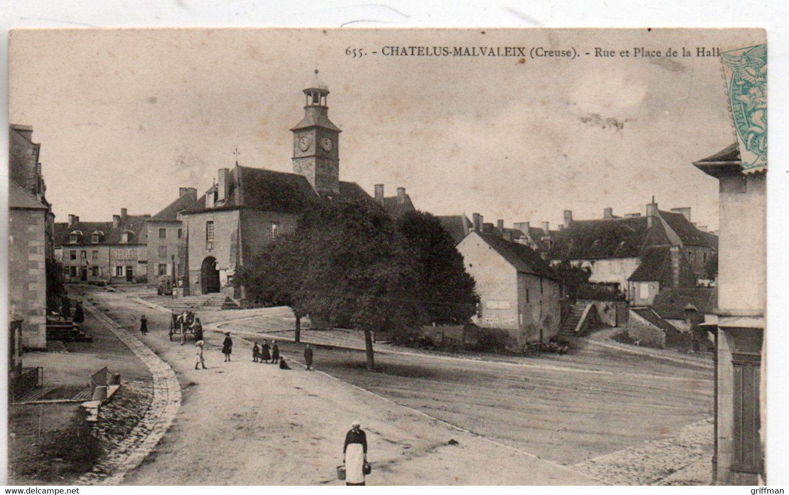 CHATELUS MAVALEIX RUE ET PLACE DE LA HALLE 1905 TBE - Chatelus Malvaleix