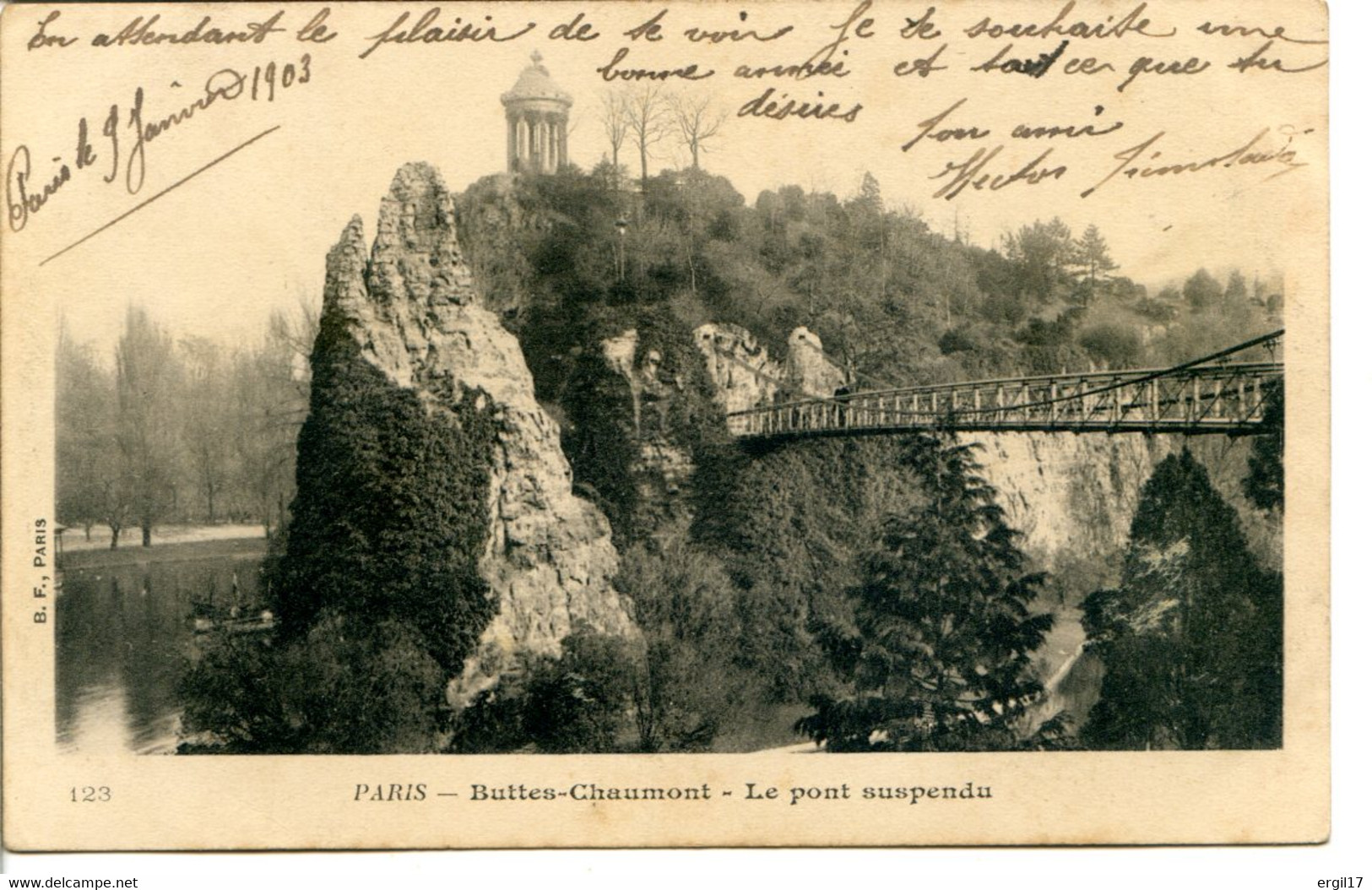 75019 PARIS - Buttes-Chaumont - Le Pont Suspendu - Dos Simple - Arrondissement: 19