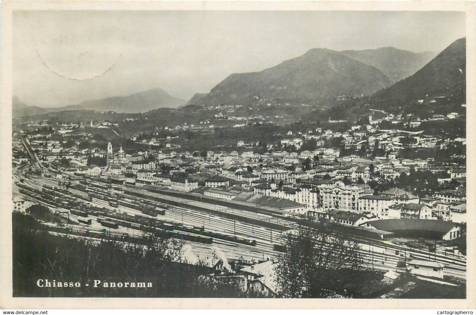 Switzerland Postcard Chiasso Panorama Train Depot 1947 - Chiasso