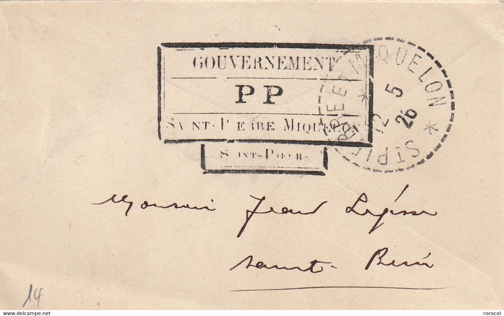 SPM CACHET PROVISOIRE SUITE AU MANQUE DE TIMBRES 1926 " PP " Petite Enveloppe Mignonette En Usage Local - Lettres & Documents