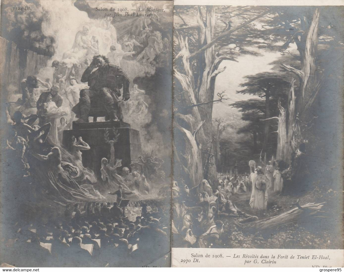 SALON 1908 LES REVOLTES DANS LA FORET DE TENIEL EL HALL PAR G CLAIRIN + LA MUSIQUE PAR JEAN PAUL LAURENS - Pintura & Cuadros