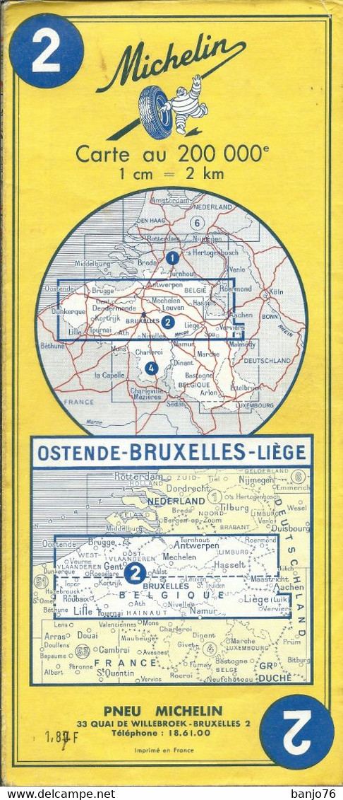 MICHELIN - N° 2 Au 200.000ème - OSTENDE-BRUXELLES-LIÈGE (1966) - Cartes Routières