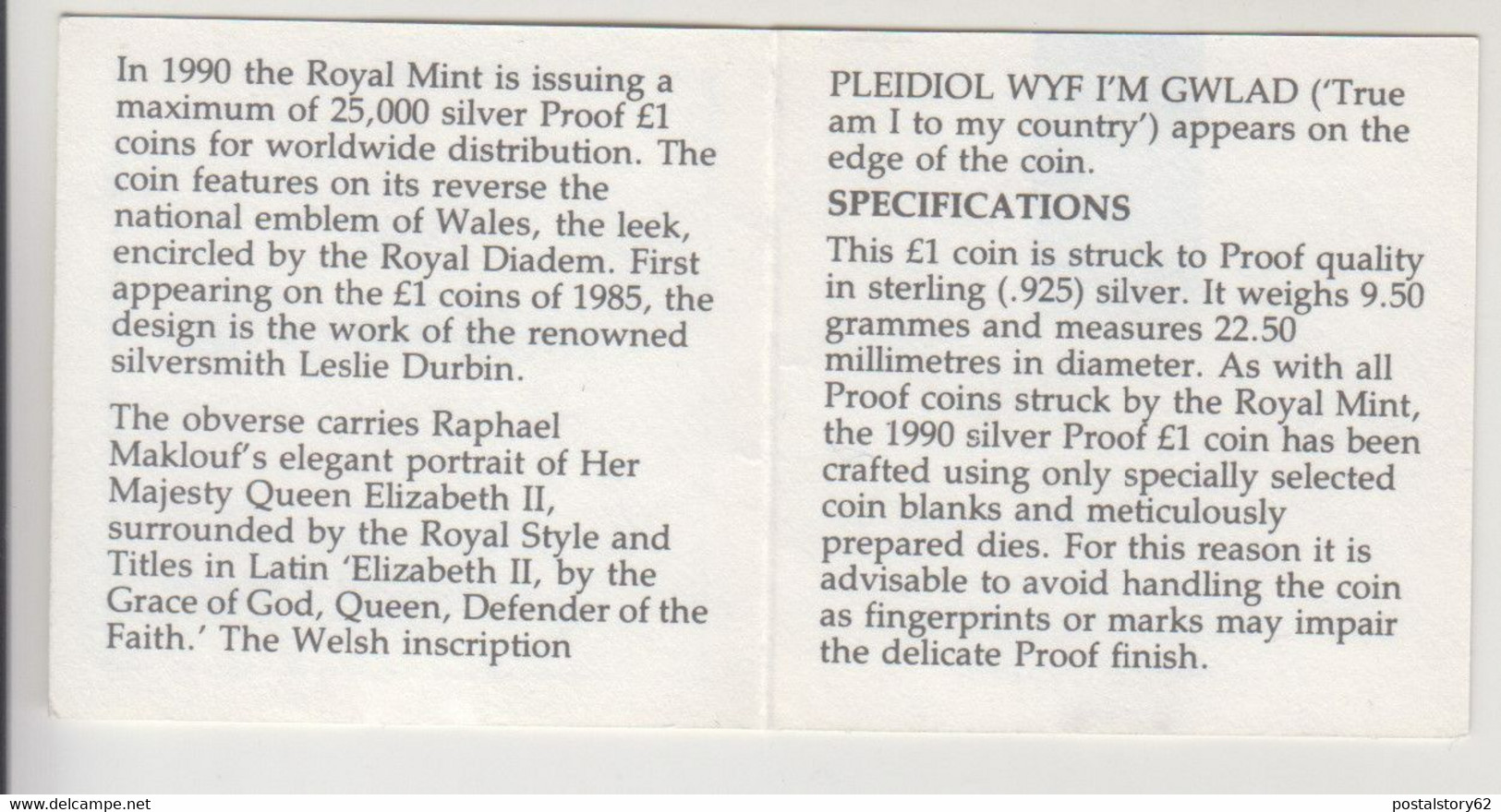 1990 Silver Proof £ 1 One Pound Coin By The Royal Mint - Arg. 925% - - Mint Sets & Proof Sets