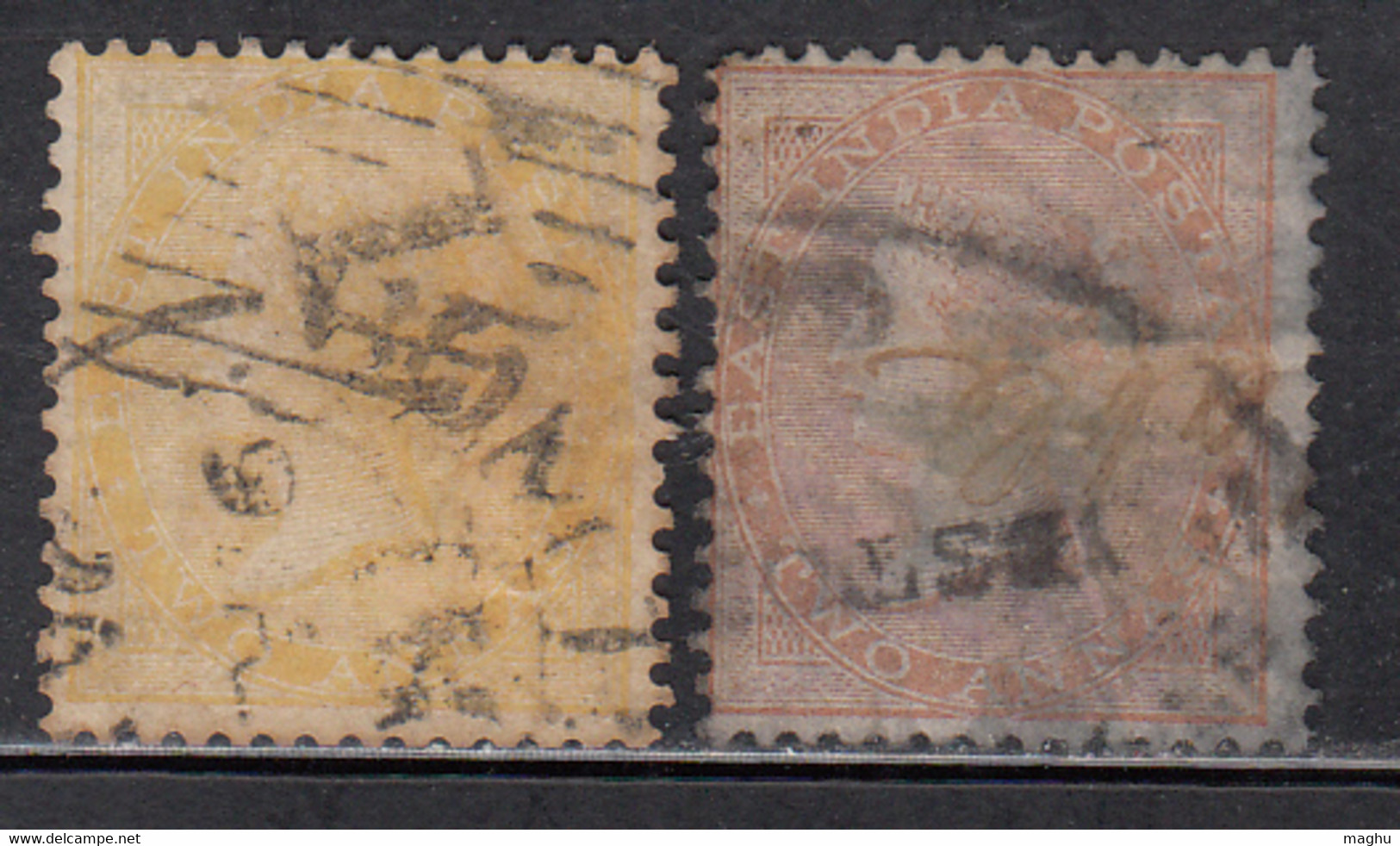 2 Diff., Shades, Two Annas, (SG 43 & 44), British East India Used 1856 - 1864, - 1854 Britische Indien-Kompanie