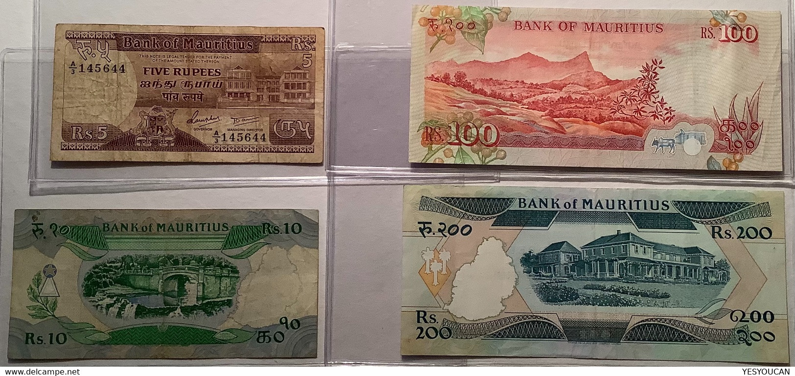 Bank Of Mauritius 1985-1991 ND: 5, 10, 100, 200 Rs P.34-35a-38-39a FINE-XF (Rupees Banknote Billet Commonwealth - Mauritius