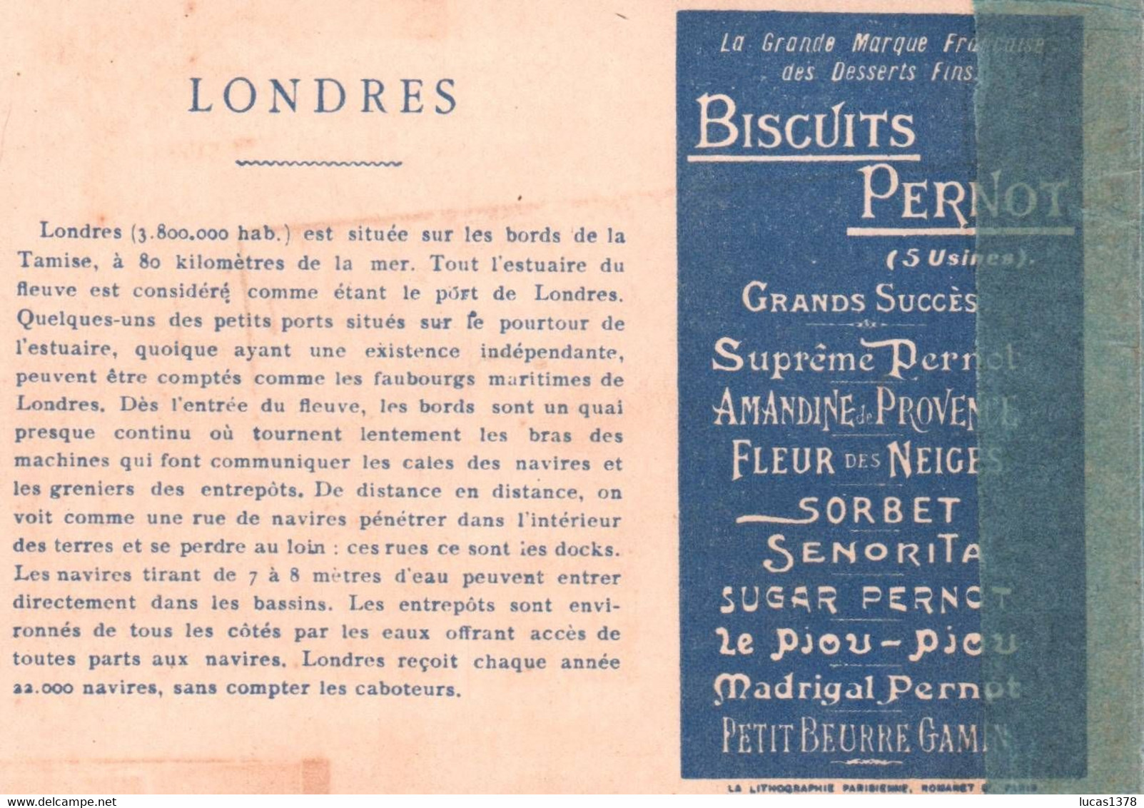 CHROMO / BISCUITS PERNOT / LES GRANDS PORTS DU MONDE / LONDRES - Pernot