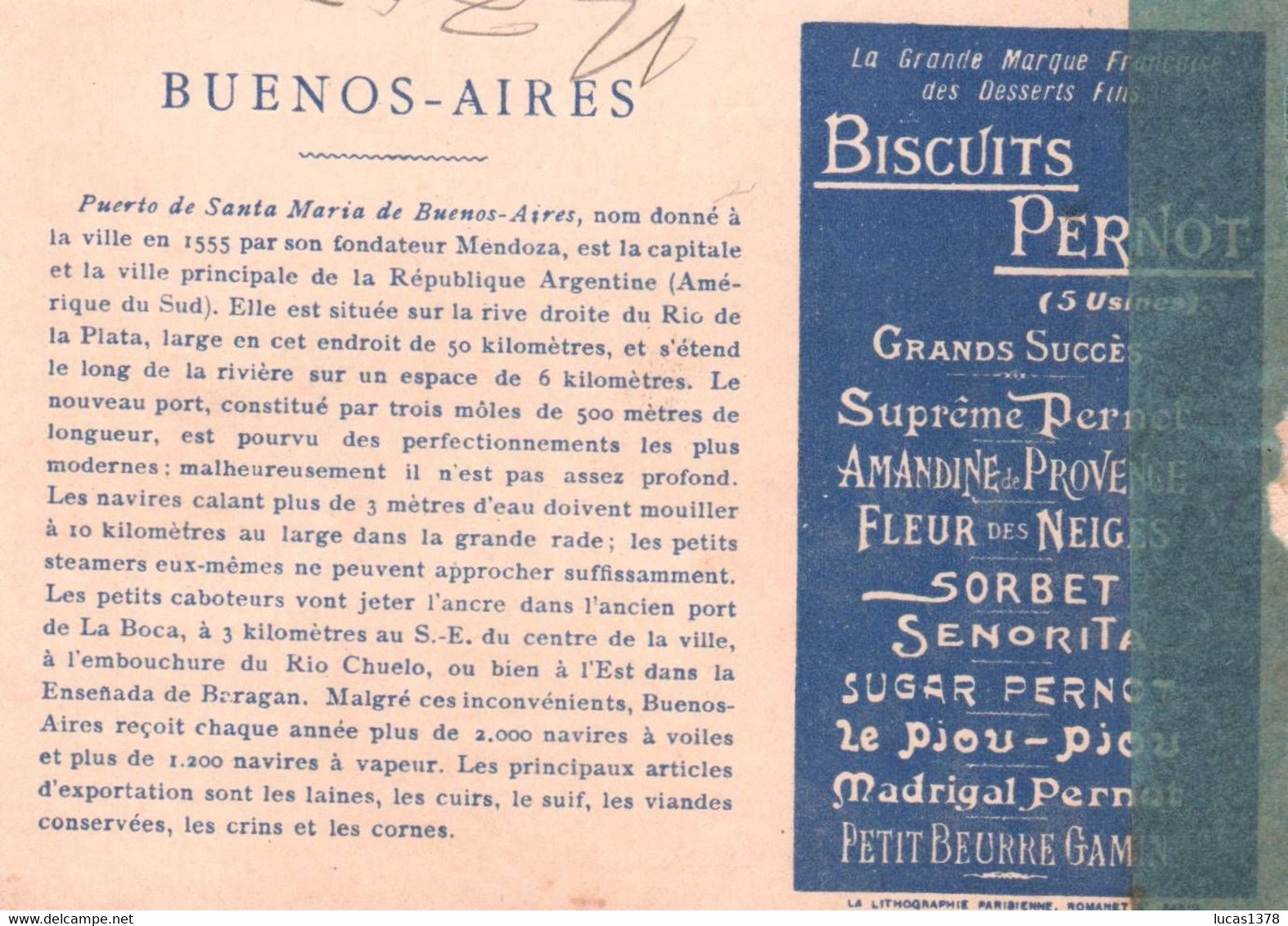 CHROMO / BISCUITS PERNOT / LES GRANDS PORTS DU MONDE / BUENOS AIRES - Pernot