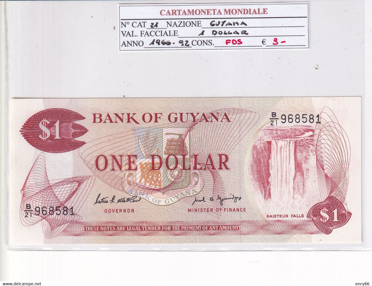 GUYANA 1 DOLLAR 1966-92 P21 - Guyana